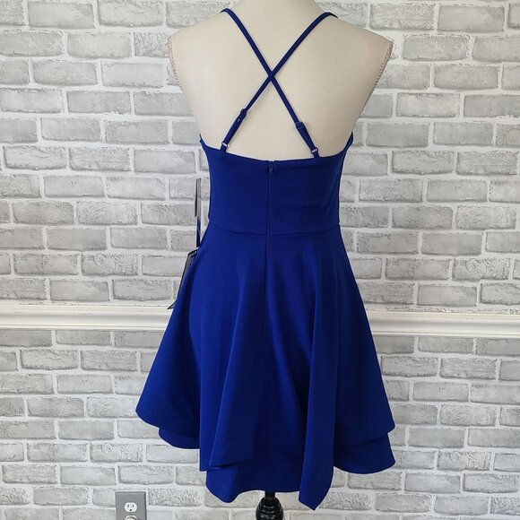 SEQUIN HEARTS Blue Short Fit and Flare Party Dress Juniors Small Hoco Dance NEW - Picture 3 of 8